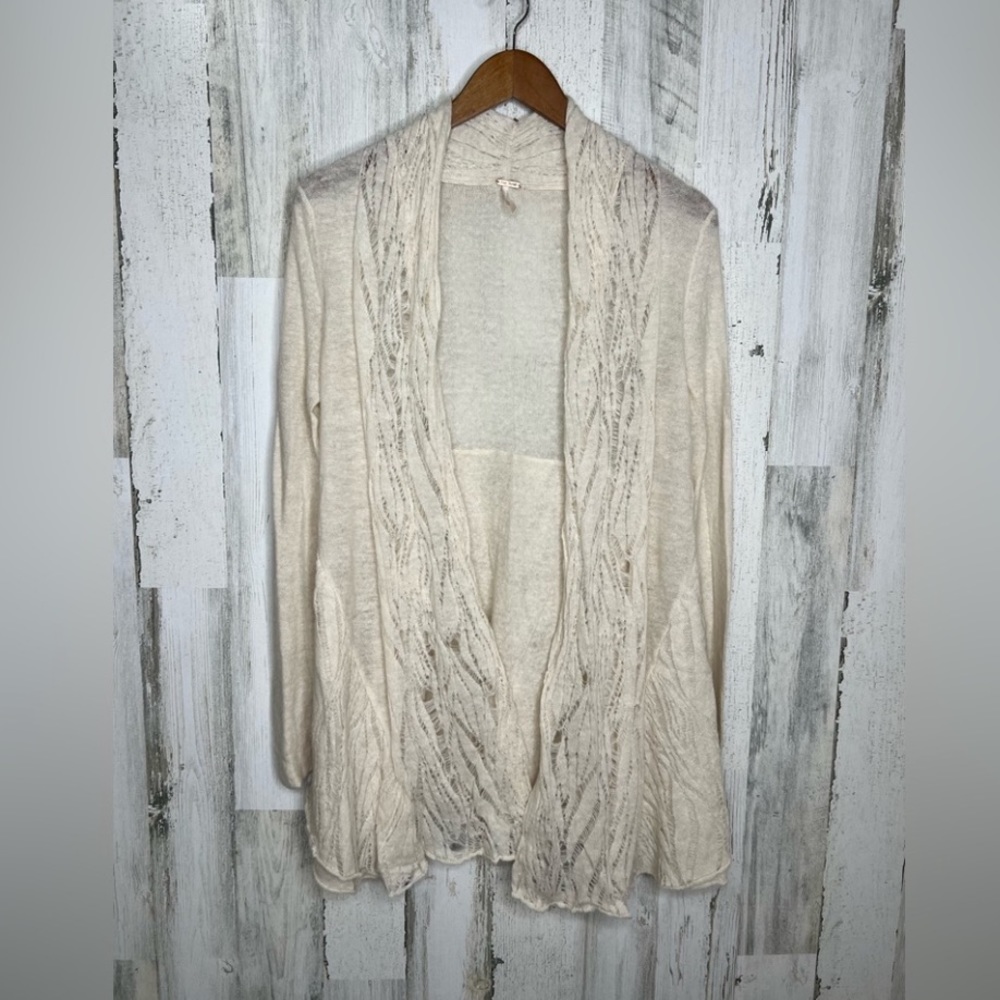 Free People Women's Long Sleeve Open Front Gauzy Sweater Cardigan Cream Size S